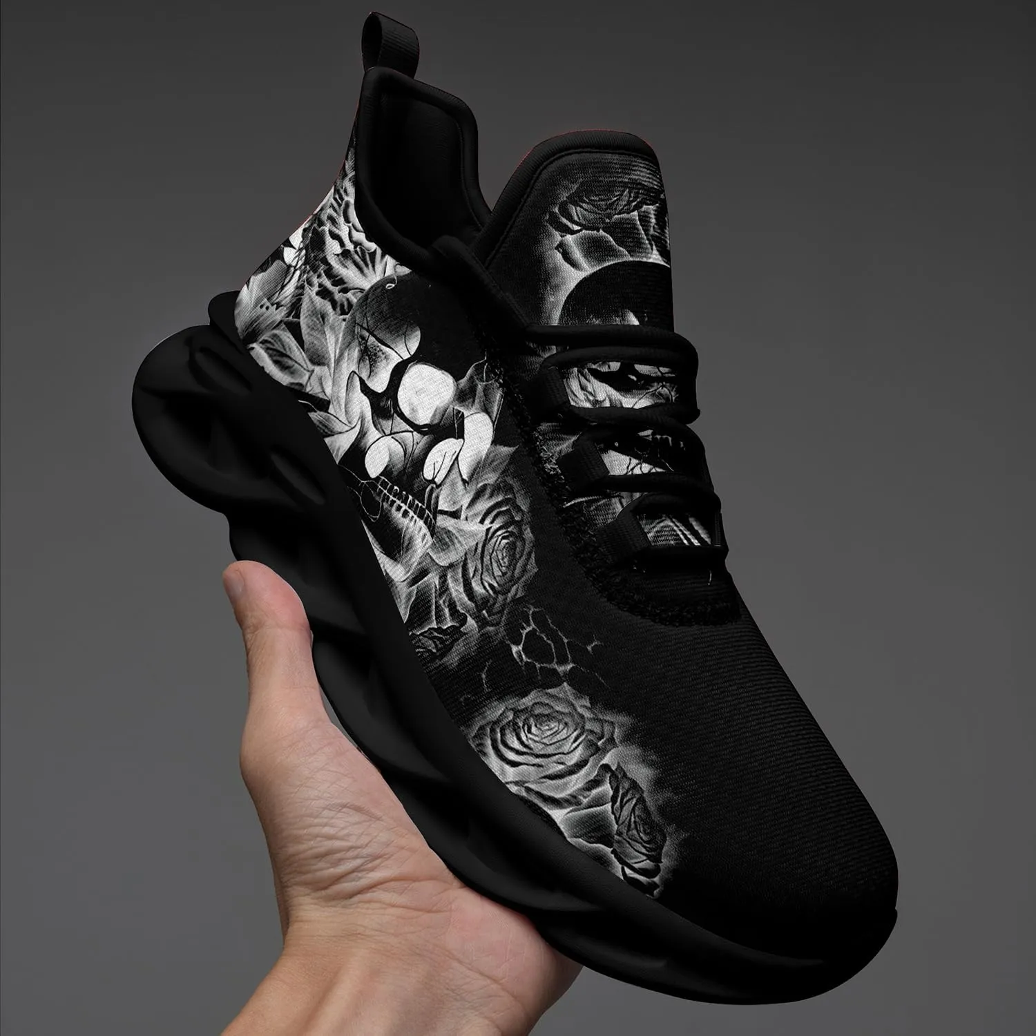 Men's Skull Running Shoes Lightweight Cushion Sports Walking Shoes Cool Non Slip Gym Training Breathable Tennis Shoes