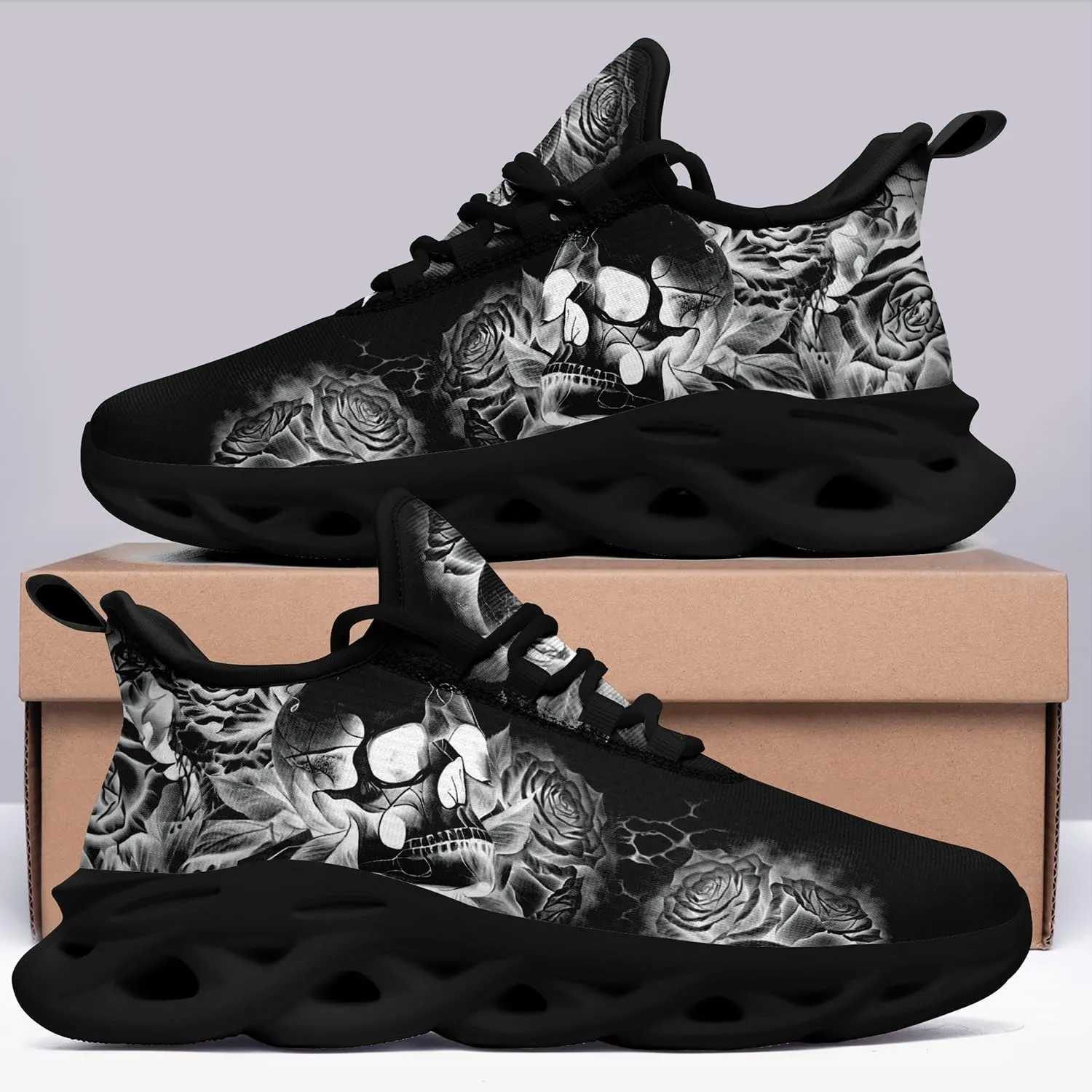 Men's Skull Running Shoes Lightweight Cushion Sports Walking Shoes Cool Non Slip Gym Training Breathable Tennis Shoes