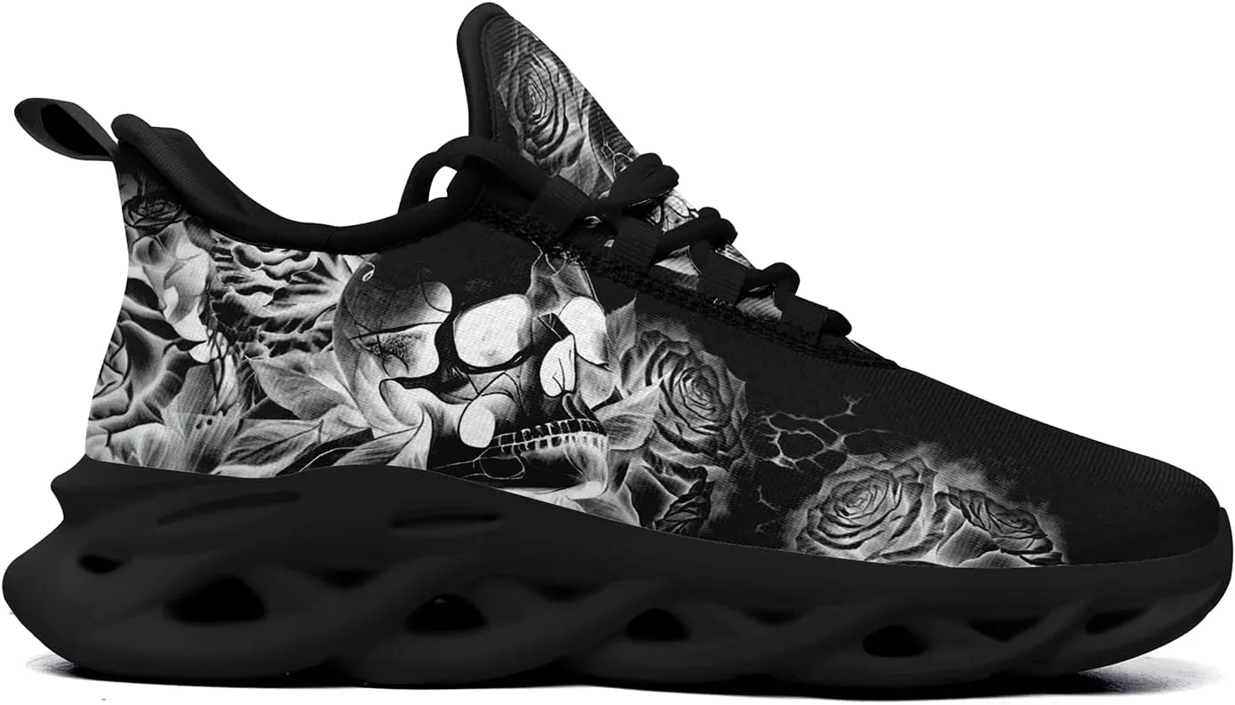 Men's Skull Running Shoes Lightweight Cushion Sports Walking Shoes Cool Non Slip Gym Training Breathable Tennis Shoes