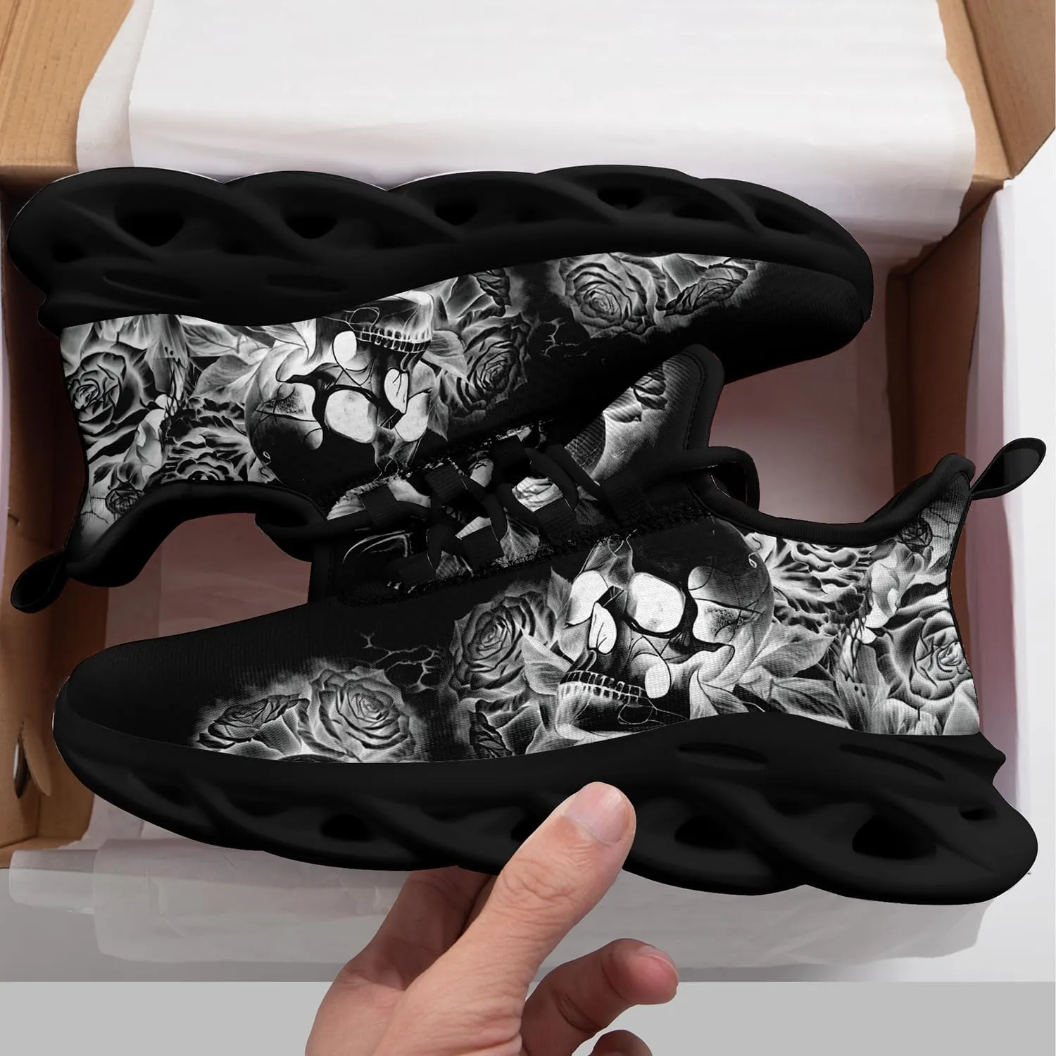 Men's Skull Running Shoes Lightweight Cushion Sports Walking Shoes Cool Non Slip Gym Training Breathable Tennis Shoes