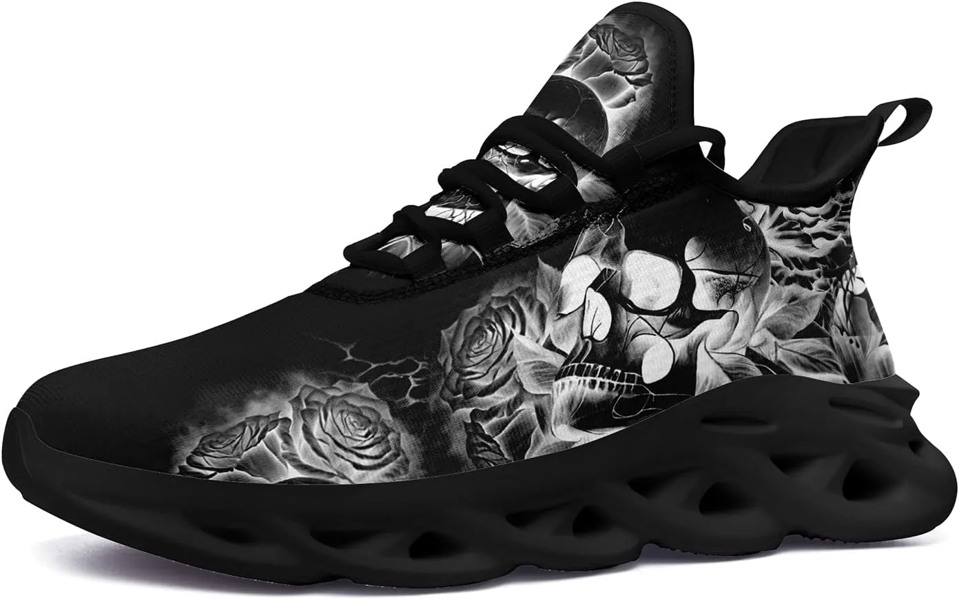 Men's Skull Running Shoes Lightweight Cushion Sports Walking Shoes Cool Non Slip Gym Training Breathable Tennis Shoes
