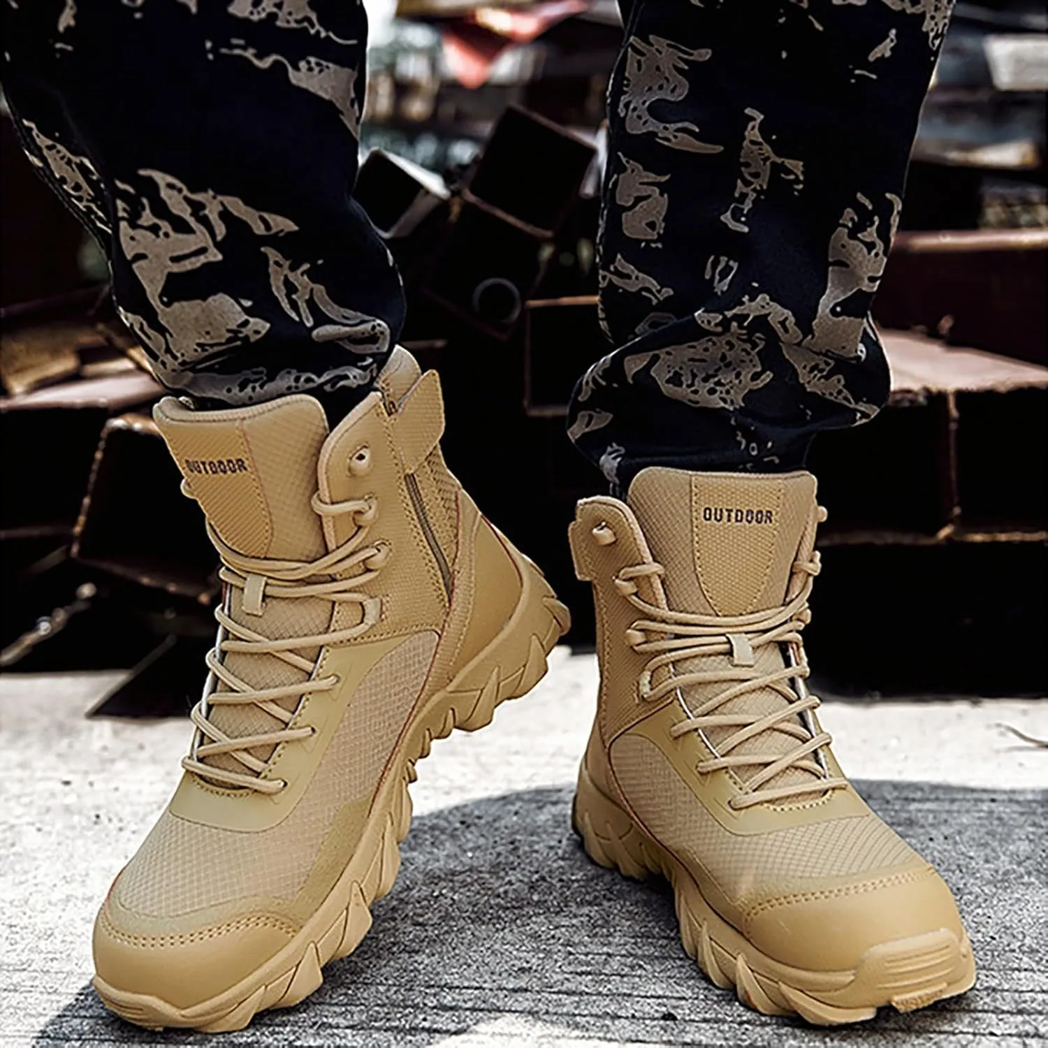 Mens Waterproof Hiking Boots Military Tactical Boots Combat Boots Breathable Police Patrol Boots Army Boots