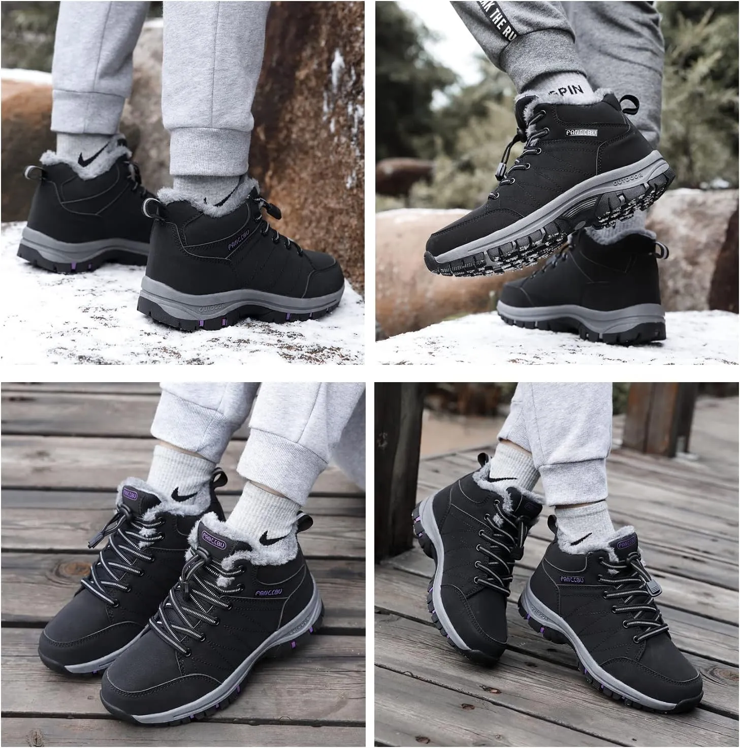 Mens Winter Boots Casual Lightweight Waterproof Snow Boots Anti-Slip Fur Lined Trekking Backpacking Hiking Boots