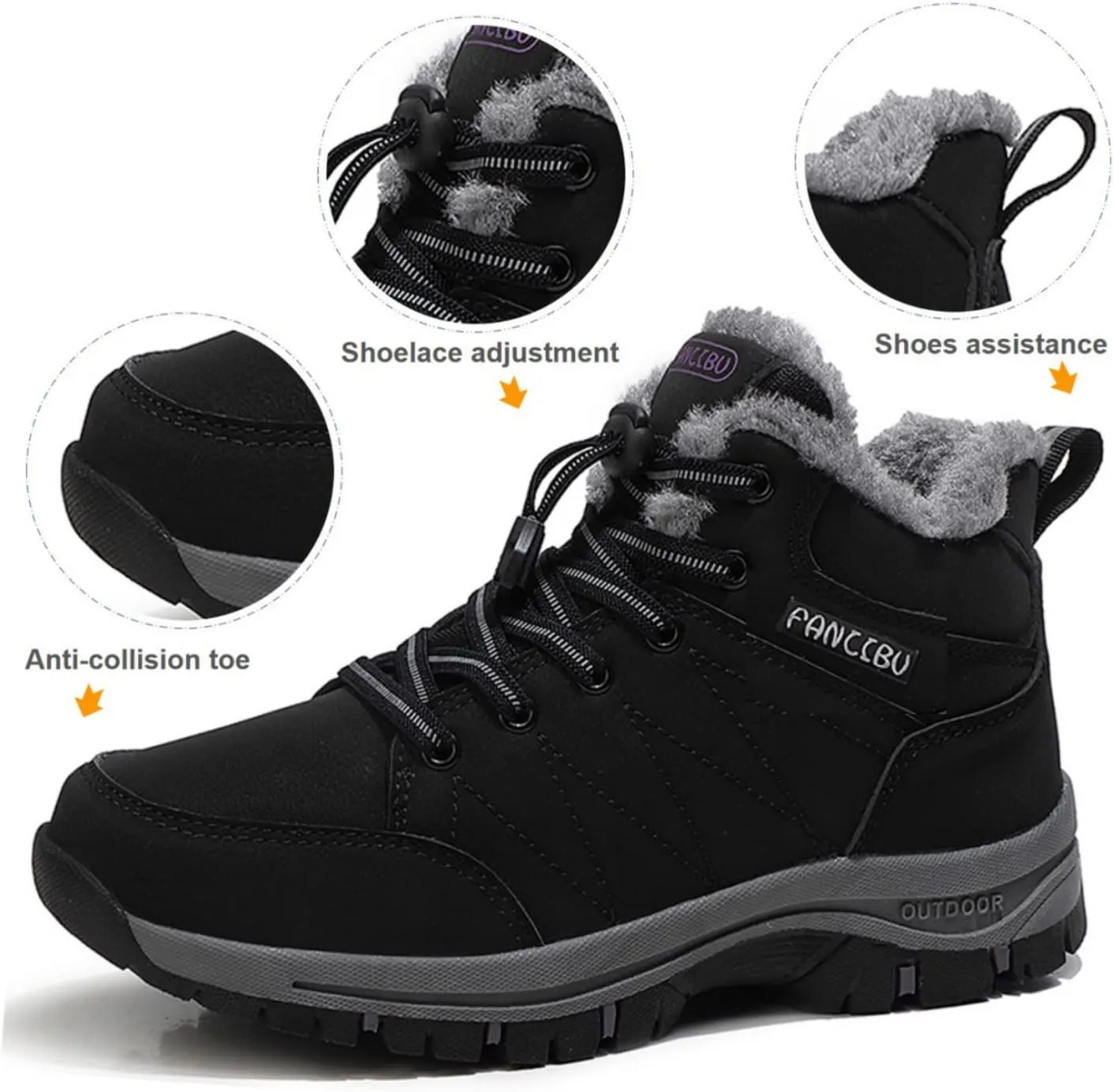 Mens Winter Boots Casual Lightweight Waterproof Snow Boots Anti-Slip Fur Lined Trekking Backpacking Hiking Boots