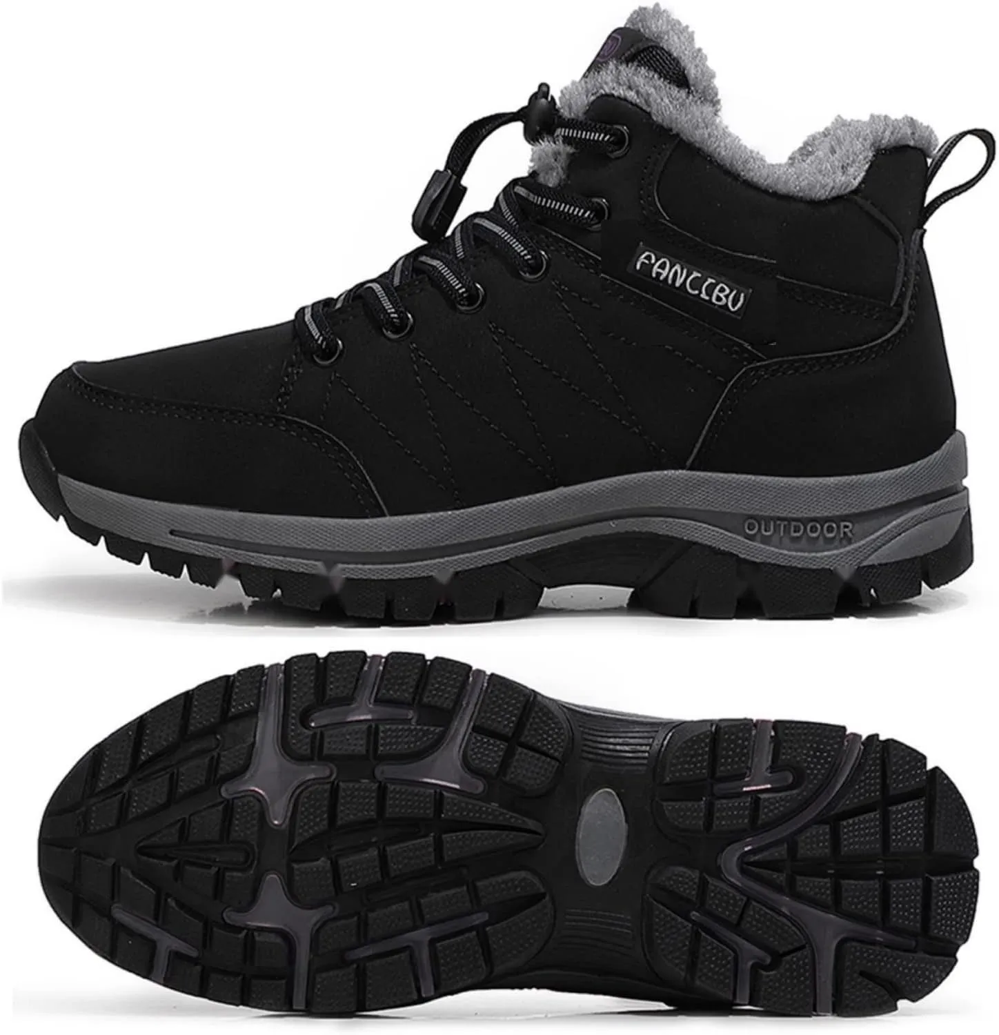 Mens Winter Boots Casual Lightweight Waterproof Snow Boots Anti-Slip Fur Lined Trekking Backpacking Hiking Boots