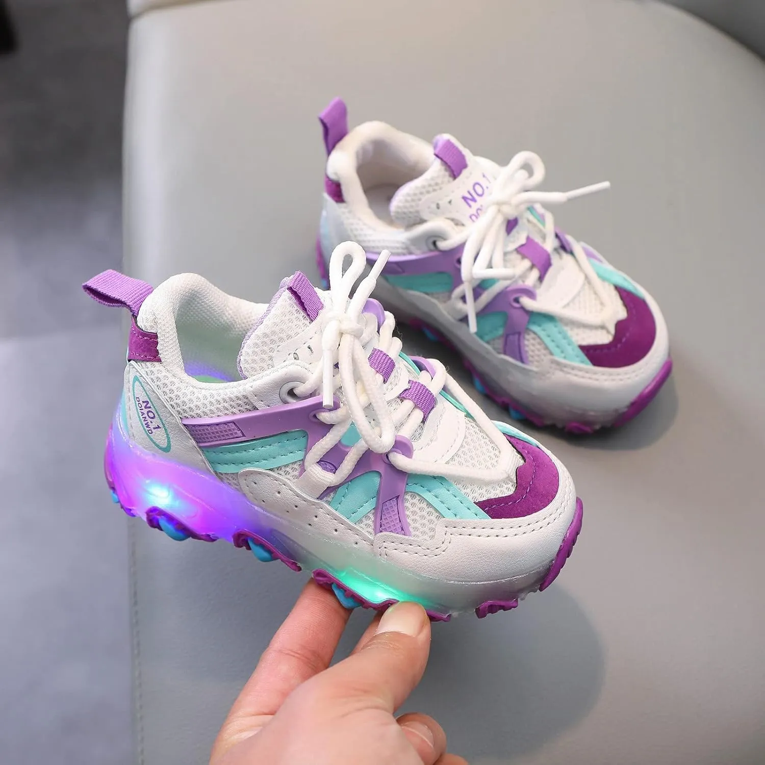 Mesh Breathable Lace Light up Sneakers for Toddler Boys Girls Kids Lightweight Running Sport Shoes Children Casual Comfy