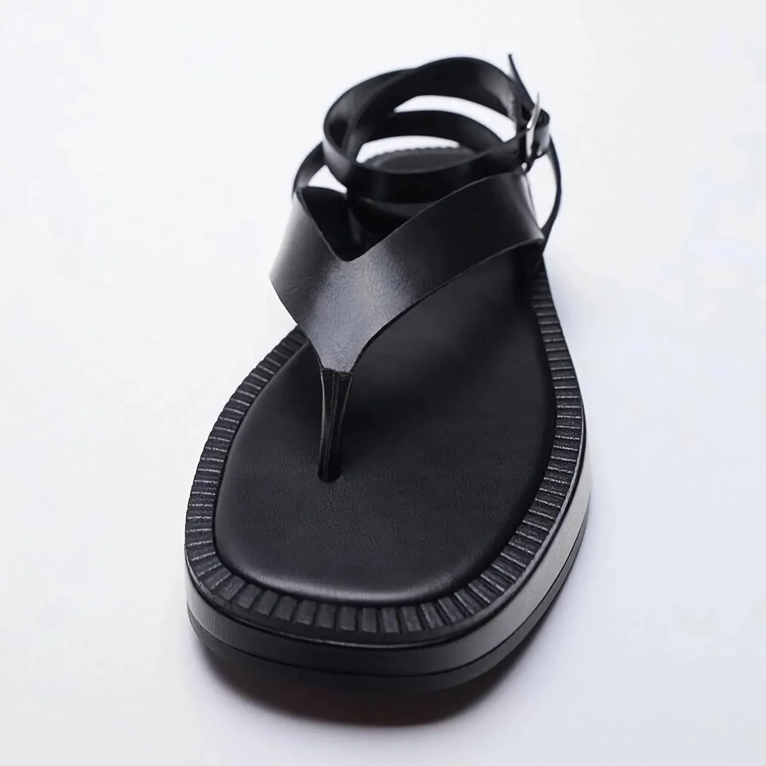 MissHeel Comfy Ankle Wrap Flatform Thong Sandals