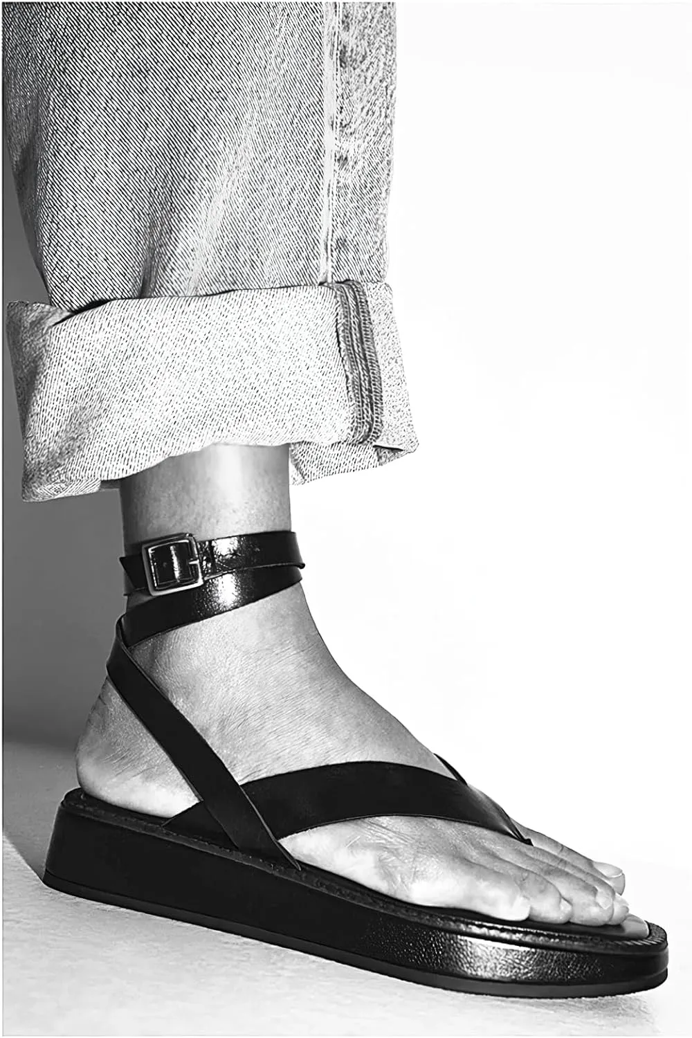 MissHeel Comfy Ankle Wrap Flatform Thong Sandals