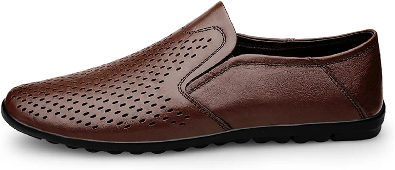 New Mens Loafers Shoe Breathable Lightweight Driving Loafers Leather Flexible Flat Heel Slip Resistant Classic Fashion Slip-ons