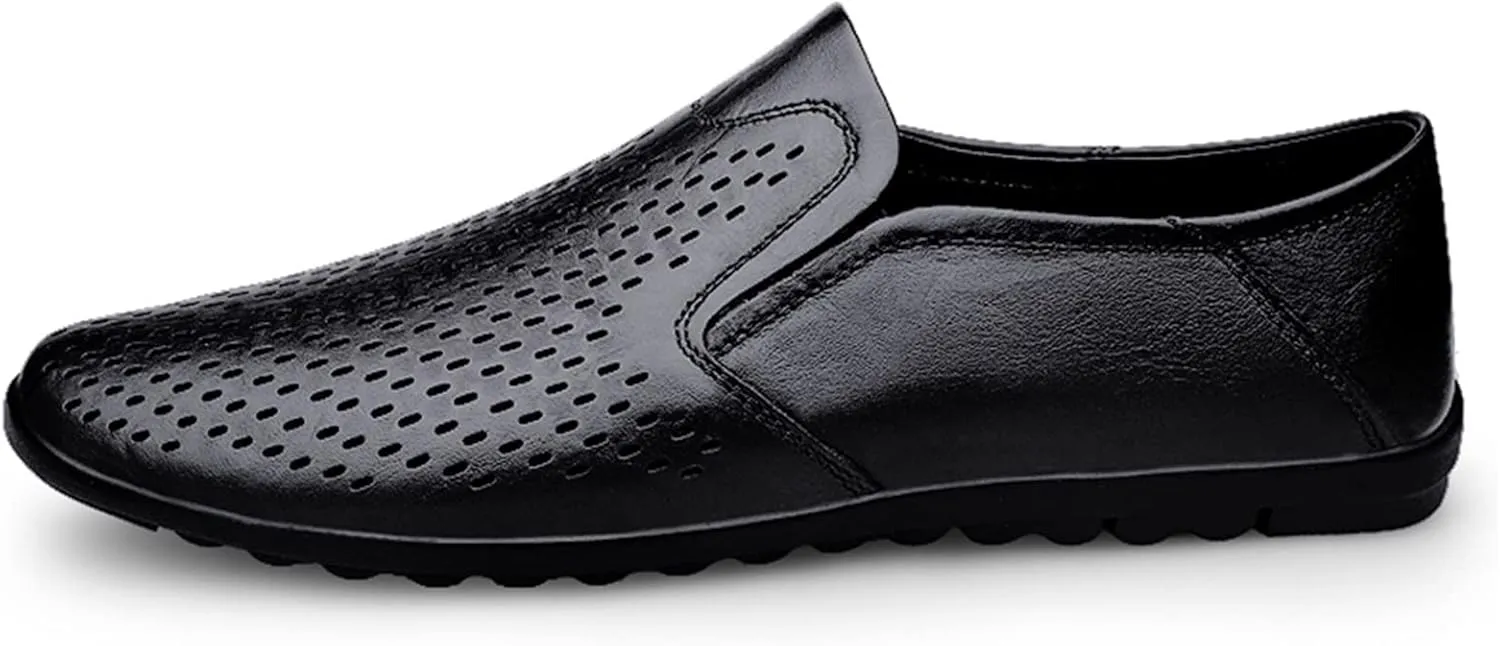 New Mens Loafers Shoe Breathable Lightweight Driving Loafers Leather Flexible Flat Heel Slip Resistant Classic Fashion Slip-ons