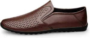 New Mens Loafers Shoe Breathable Lightweight Driving Loafers Leather Flexible Flat Heel Slip Resistant Classic Fashion Slip-ons