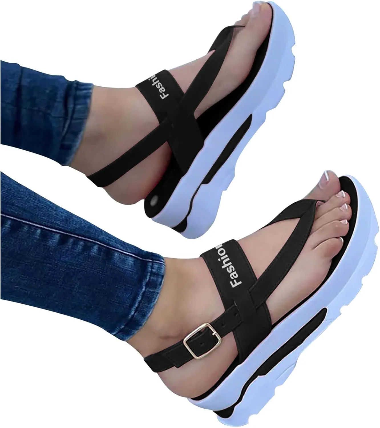 oiangi Platform Sandals for Women Fashion Thong Straps Buckle Clip Toe Flip Flops Summer Casual Comfortable Non-Slip Ladies Outdoor Beach Shoes Slipper