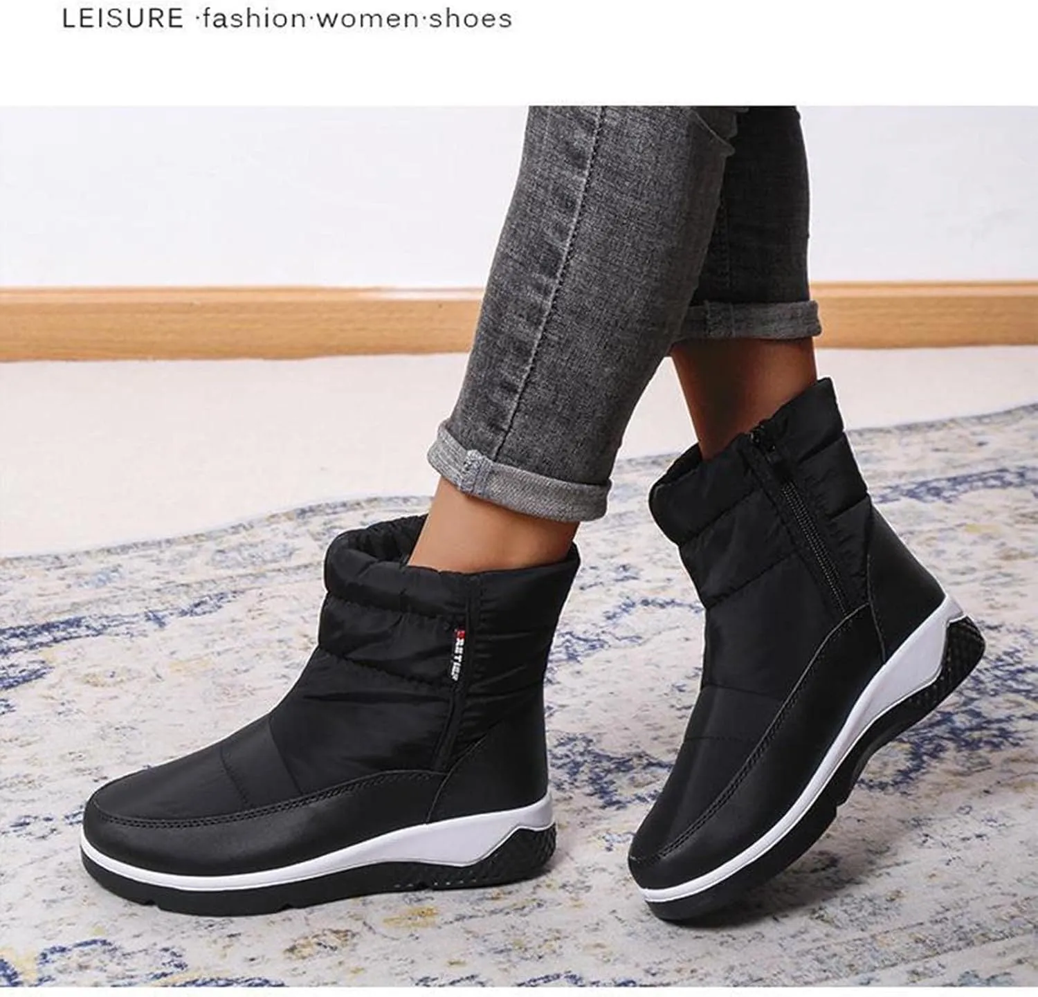 oiangi Snow Boots for Women 2022 Winter Fashion Plush Warm Round Toe Side Zipper Flat Ankle Booties Comfortable Casual High Tops Non-slip Ladies Shoes