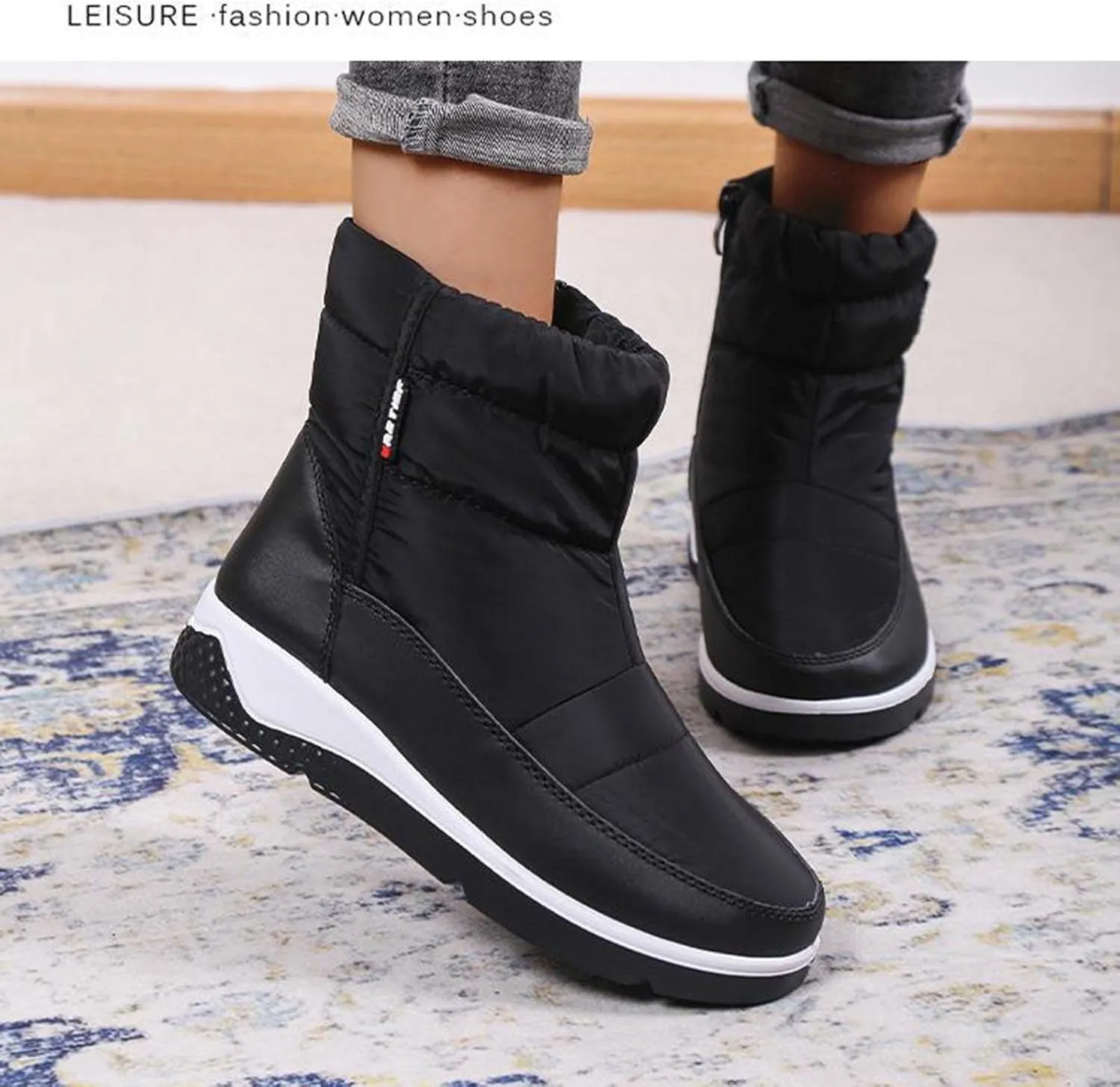oiangi Snow Boots for Women 2022 Winter Fashion Plush Warm Round Toe Side Zipper Flat Ankle Booties Comfortable Casual High Tops Non-slip Ladies Shoes