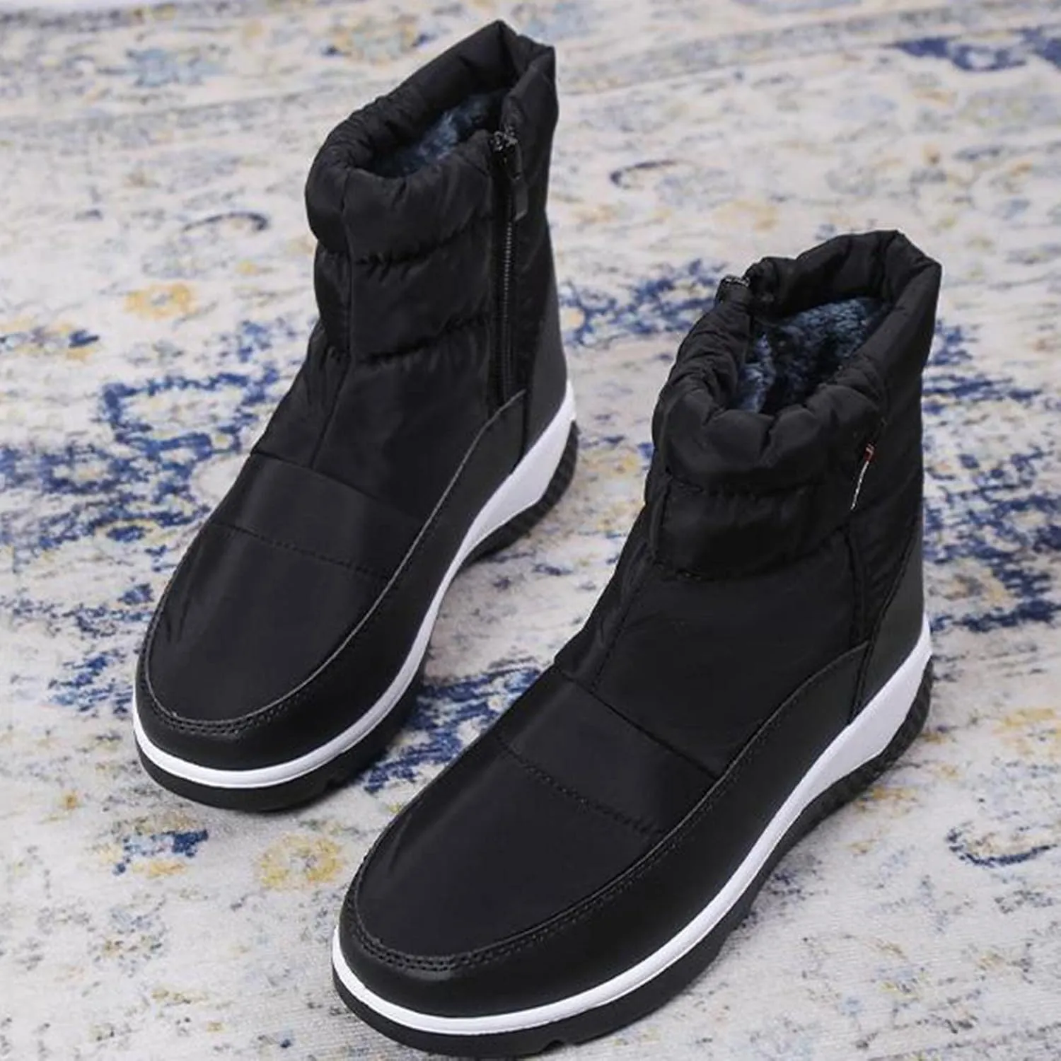 oiangi Snow Boots for Women 2022 Winter Fashion Plush Warm Round Toe Side Zipper Flat Ankle Booties Comfortable Casual High Tops Non-slip Ladies Shoes