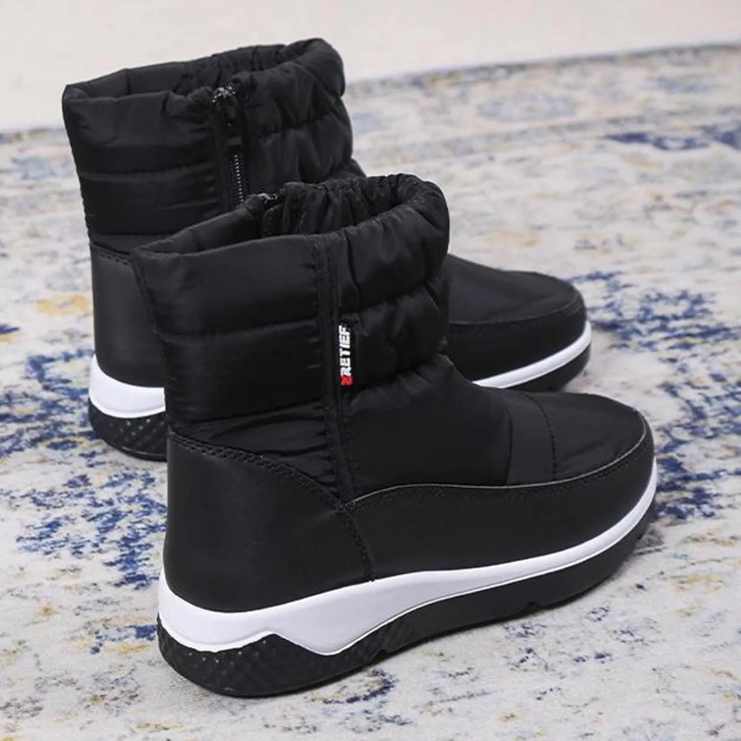 oiangi Snow Boots for Women 2022 Winter Fashion Plush Warm Round Toe Side Zipper Flat Ankle Booties Comfortable Casual High Tops Non-slip Ladies Shoes