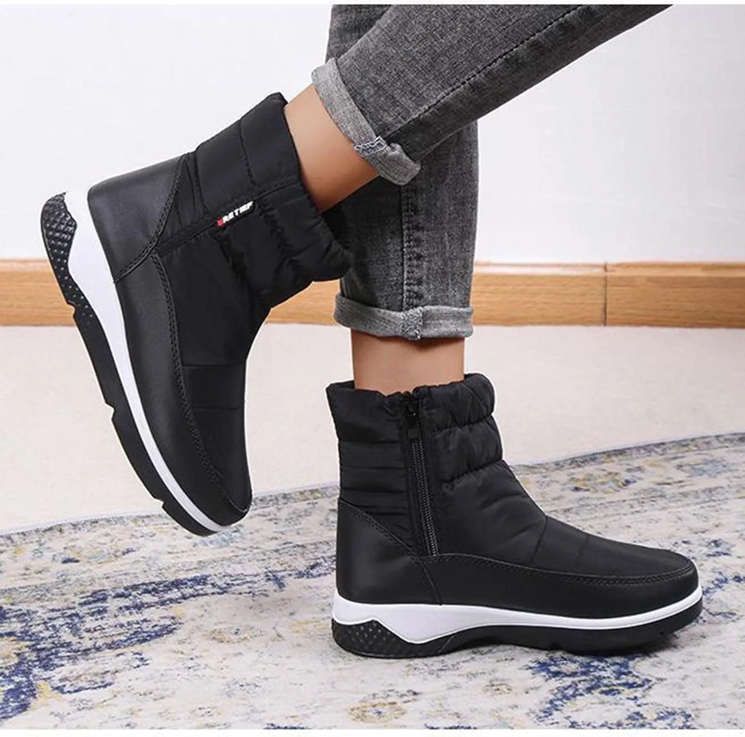 oiangi Snow Boots for Women 2022 Winter Fashion Plush Warm Round Toe Side Zipper Flat Ankle Booties Comfortable Casual High Tops Non-slip Ladies Shoes