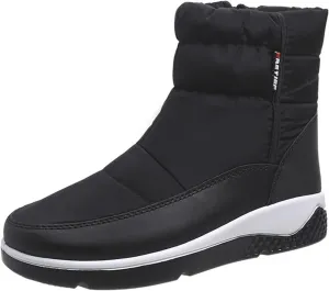 oiangi Snow Boots for Women 2022 Winter Fashion Plush Warm Round Toe Side Zipper Flat Ankle Booties Comfortable Casual High Tops Non-slip Ladies Shoes