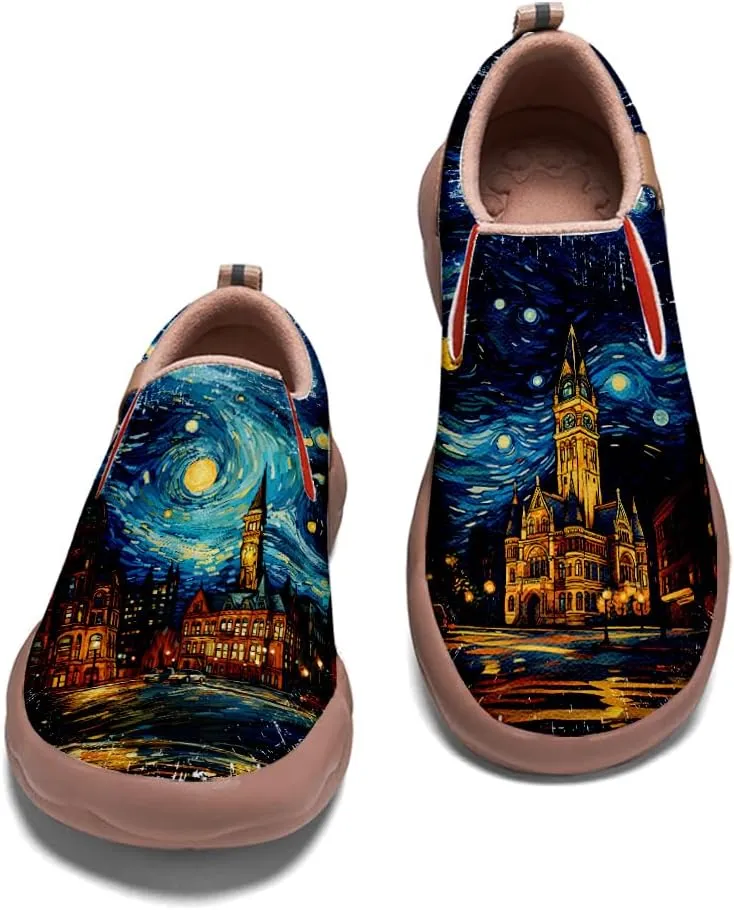 Onehorse Women's Loafers Slip-Ons Casual Travel Shoes Lightweight Comfortable City Painted Leather Fashion Sneaker