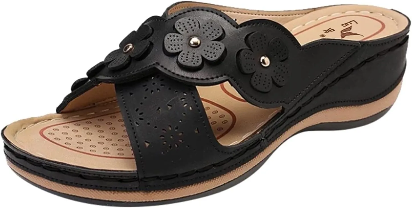 Orthopedic Sandals For Women Women's Comfort Leather Slides Lightweight Wedge Sandals Slip On Casual Walking Slippers with Arch Support Cushion Platform Sandals Dressy Summer