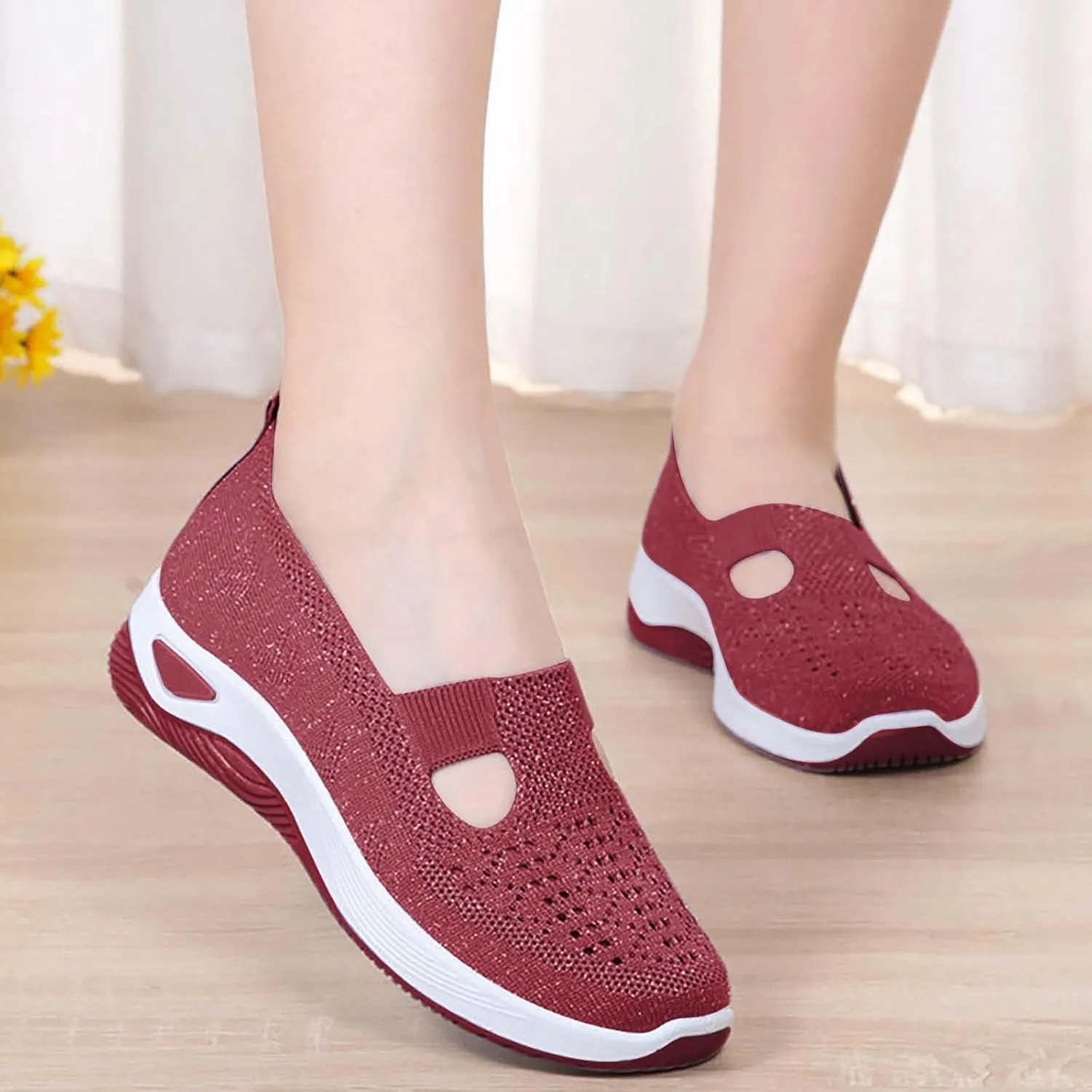 Orthopedic Shoes for Women Breathable Soft Slip On Running Shoes for Women Mesh Breathable Dressy Casual Shoes Wedge Sneakers Black Tennis Shoe Loafers Casual Slip On