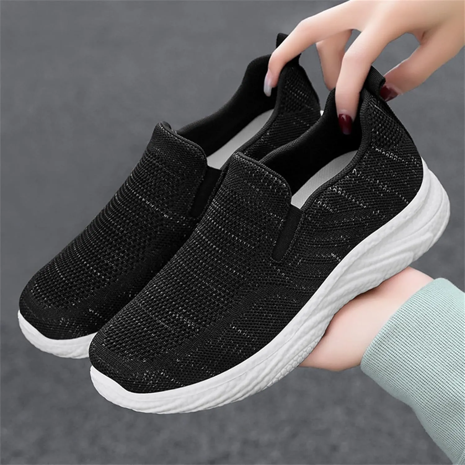 Orthopedic Woven Breathable Soft Slip On Arch Support Mesh Casual Running Shoes Wide Width Walking Sneaker