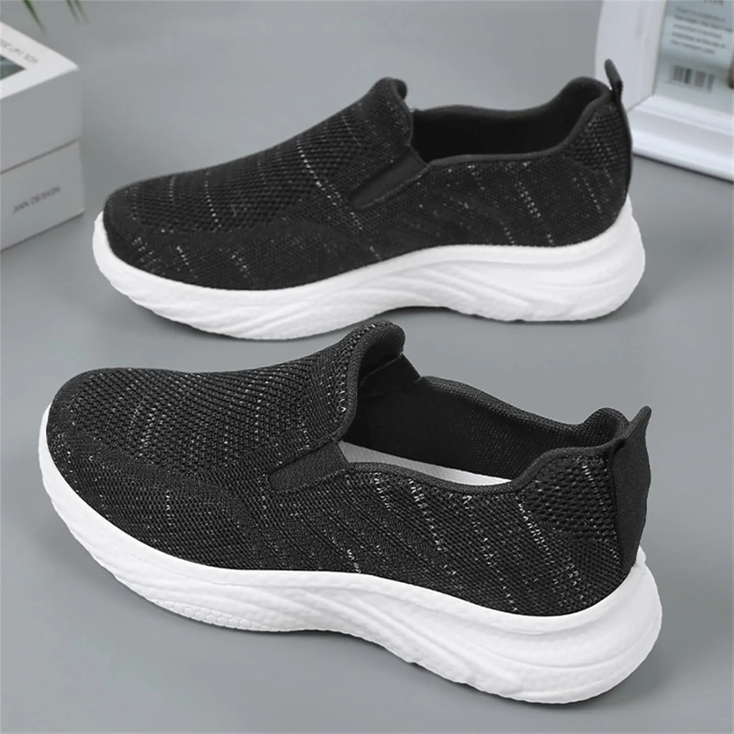 Orthopedic Woven Breathable Soft Slip On Arch Support Mesh Casual Running Shoes Wide Width Walking Sneaker
