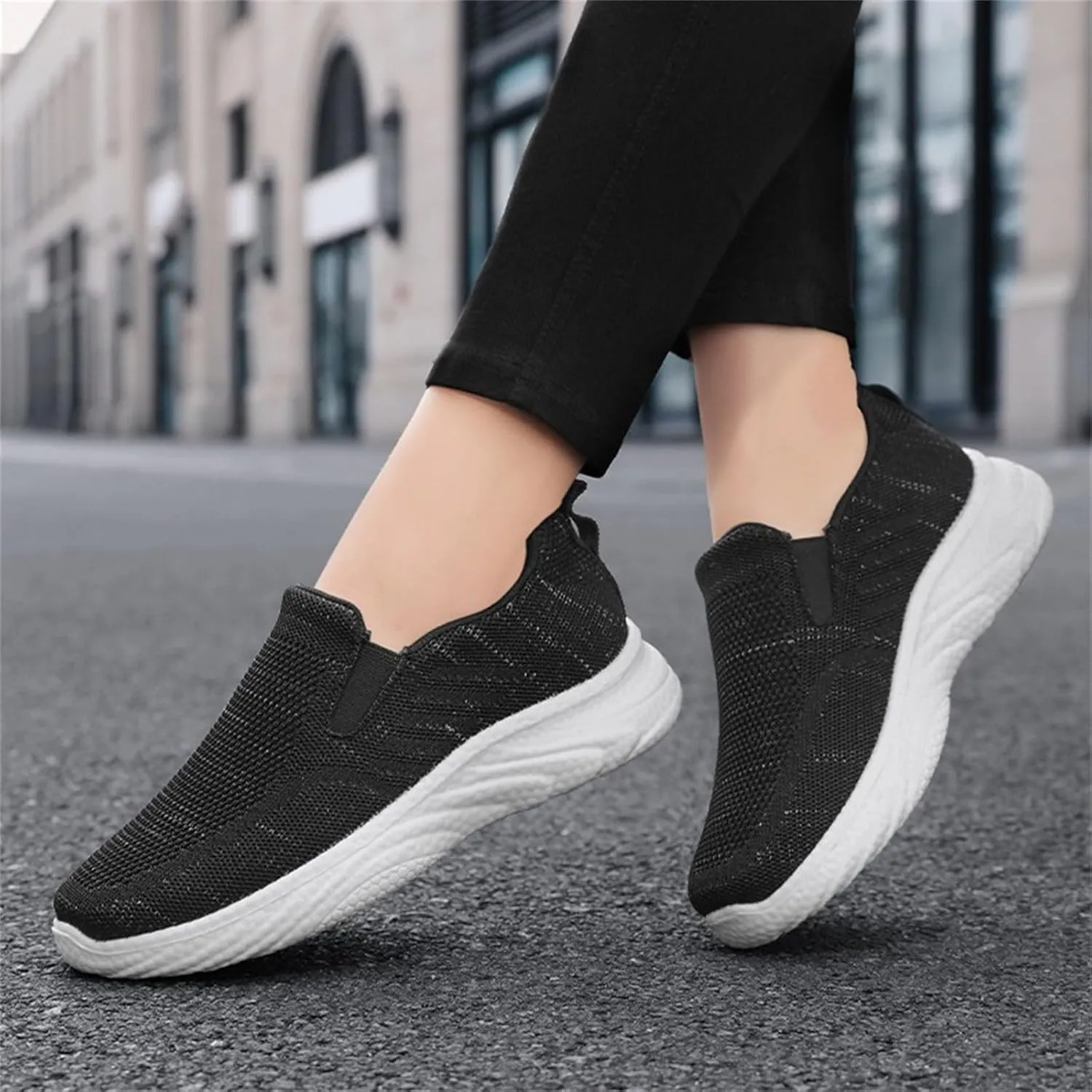 Orthopedic Woven Breathable Soft Slip On Arch Support Mesh Casual Running Shoes Wide Width Walking Sneaker
