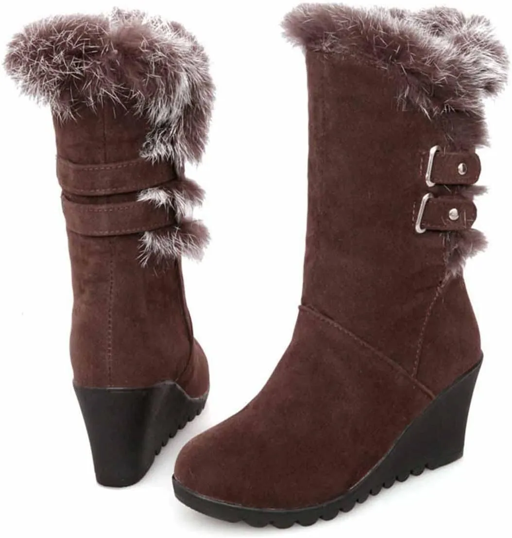 peqiut Womens Cowboy Boots Suede Wedge Heel Wide Calf Cowboy Boots Women Warm Comfortable Snow Womens Boots