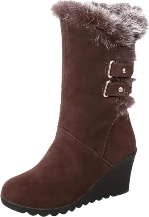 peqiut Womens Cowboy Boots Suede Wedge Heel Wide Calf Cowboy Boots Women Warm Comfortable Snow Womens Boots