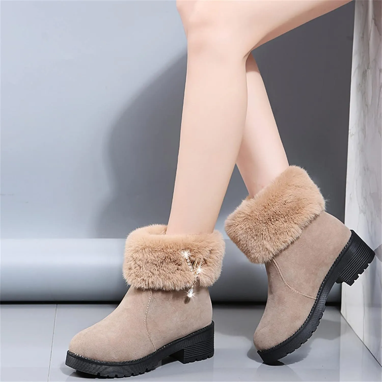 peqiut Womens Snow Boots Winter Snow Shoes Non Slip Mid Heel Winter Ankle Boots Ladies Lightweight Outdoor Booties Comfort