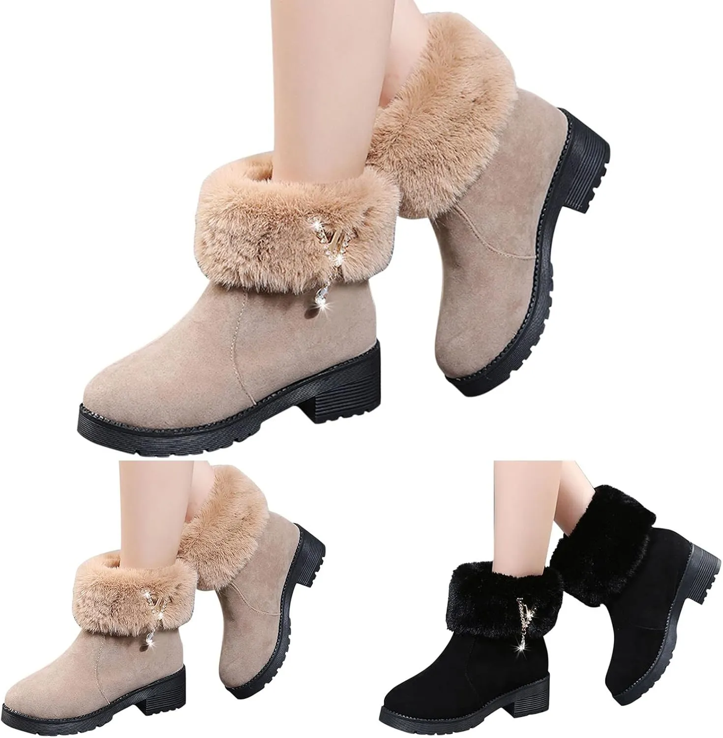 peqiut Womens Snow Boots Winter Snow Shoes Non Slip Mid Heel Winter Ankle Boots Ladies Lightweight Outdoor Booties Comfort