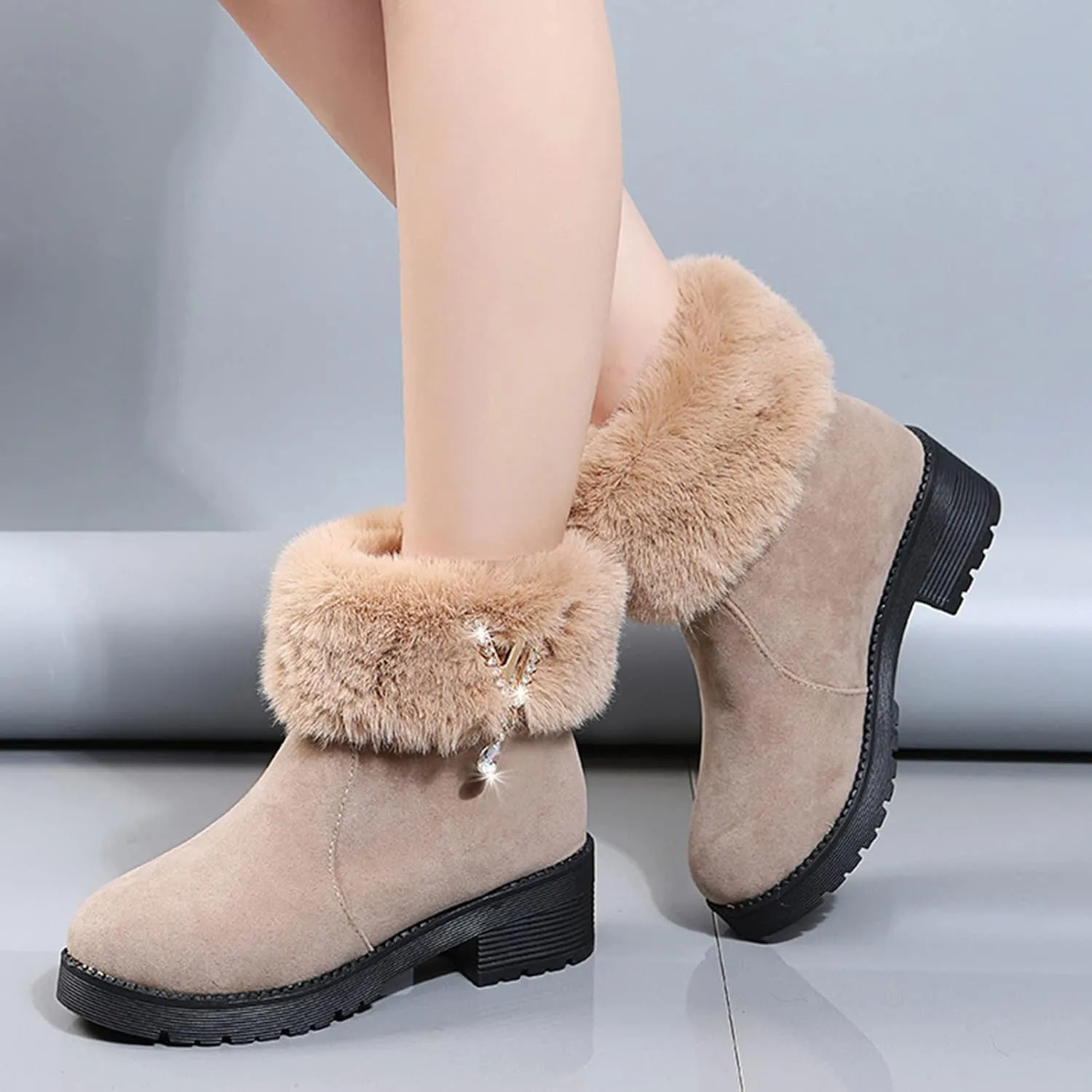 peqiut Womens Snow Boots Winter Snow Shoes Non Slip Mid Heel Winter Ankle Boots Ladies Lightweight Outdoor Booties Comfort