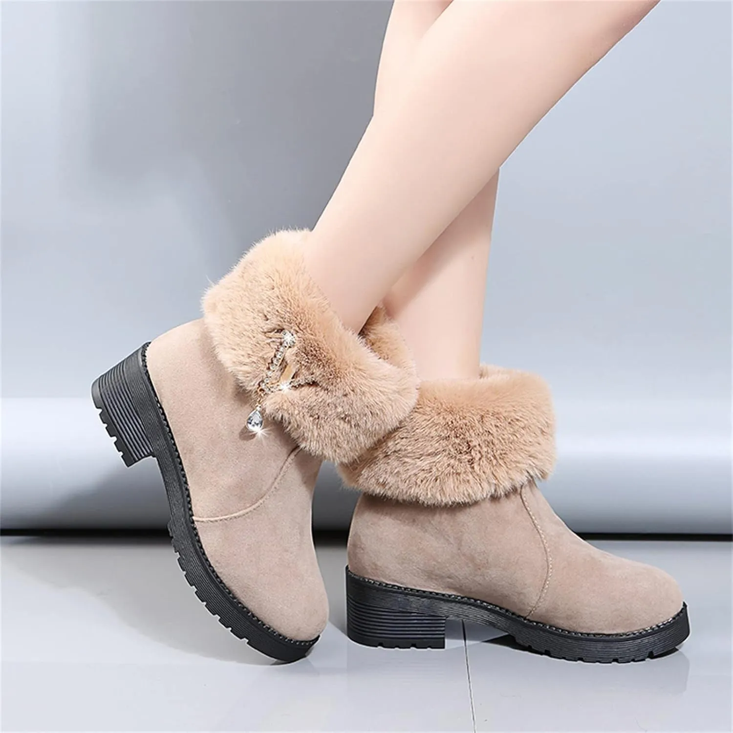 peqiut Womens Snow Boots Winter Snow Shoes Non Slip Mid Heel Winter Ankle Boots Ladies Lightweight Outdoor Booties Comfort