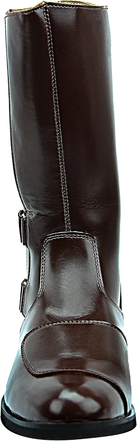 Phoenix Mens Man Mid Calf Motorcycle Riding Police Genuine Leather Boots