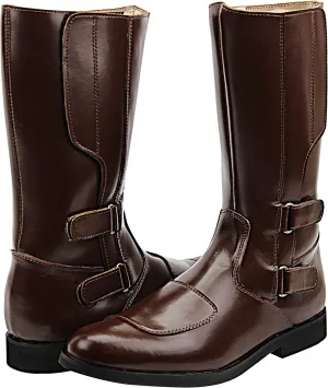 Phoenix Mens Man Mid Calf Motorcycle Riding Police Genuine Leather Boots