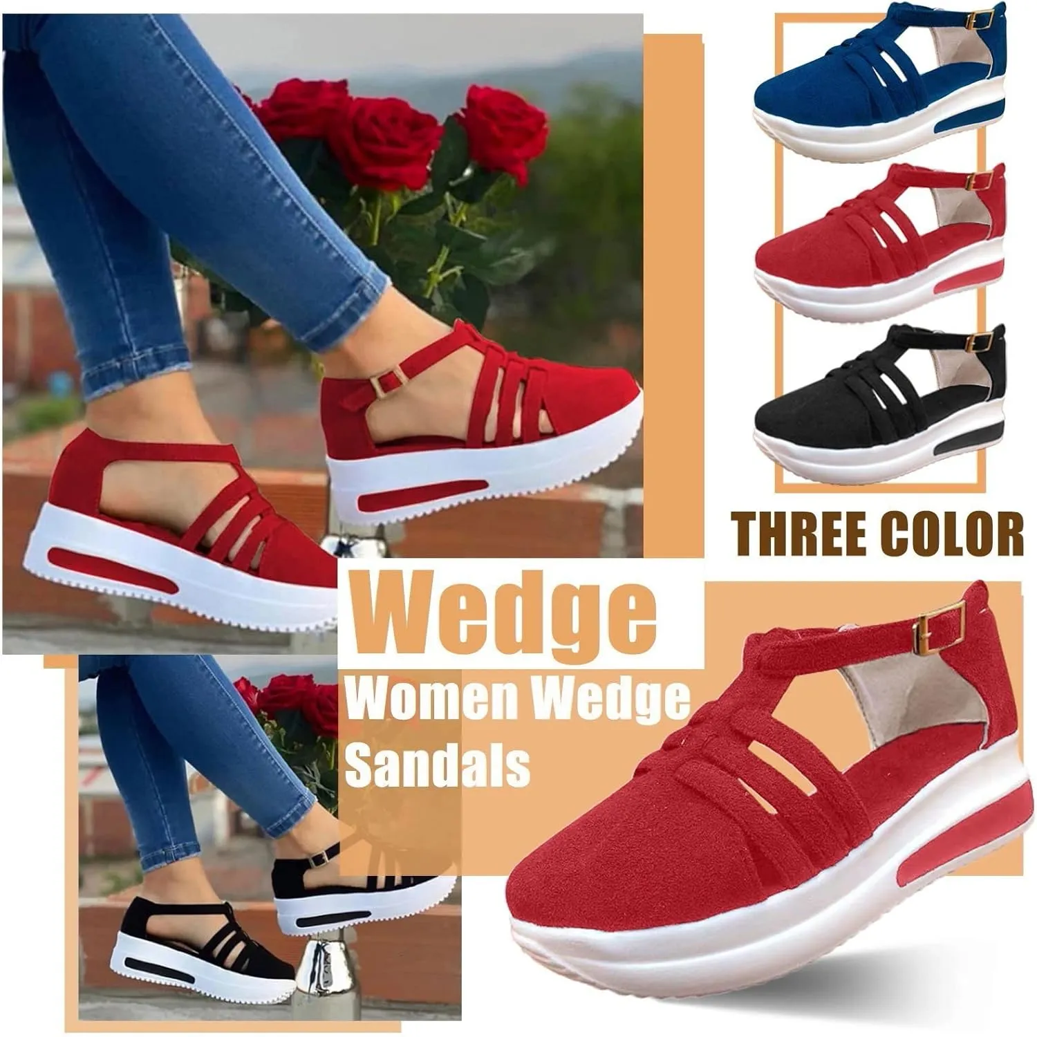 Sandals for Women Dressy Summer, Sandals Women Wedge Casual Breathable Flat Slippers Open Toe Outdoor Beach Sandals
