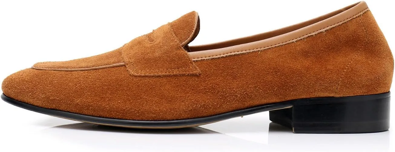Santimon Mens Dress Shoes Penny Loafers Slip-Ons Suede Mocasines Fashion Prom Business Casual Suit Shoes Wedding Dress Tuxedo for Men