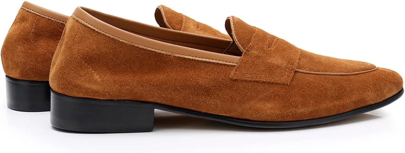 Santimon Mens Dress Shoes Penny Loafers Slip-Ons Suede Mocasines Fashion Prom Business Casual Suit Shoes Wedding Dress Tuxedo for Men