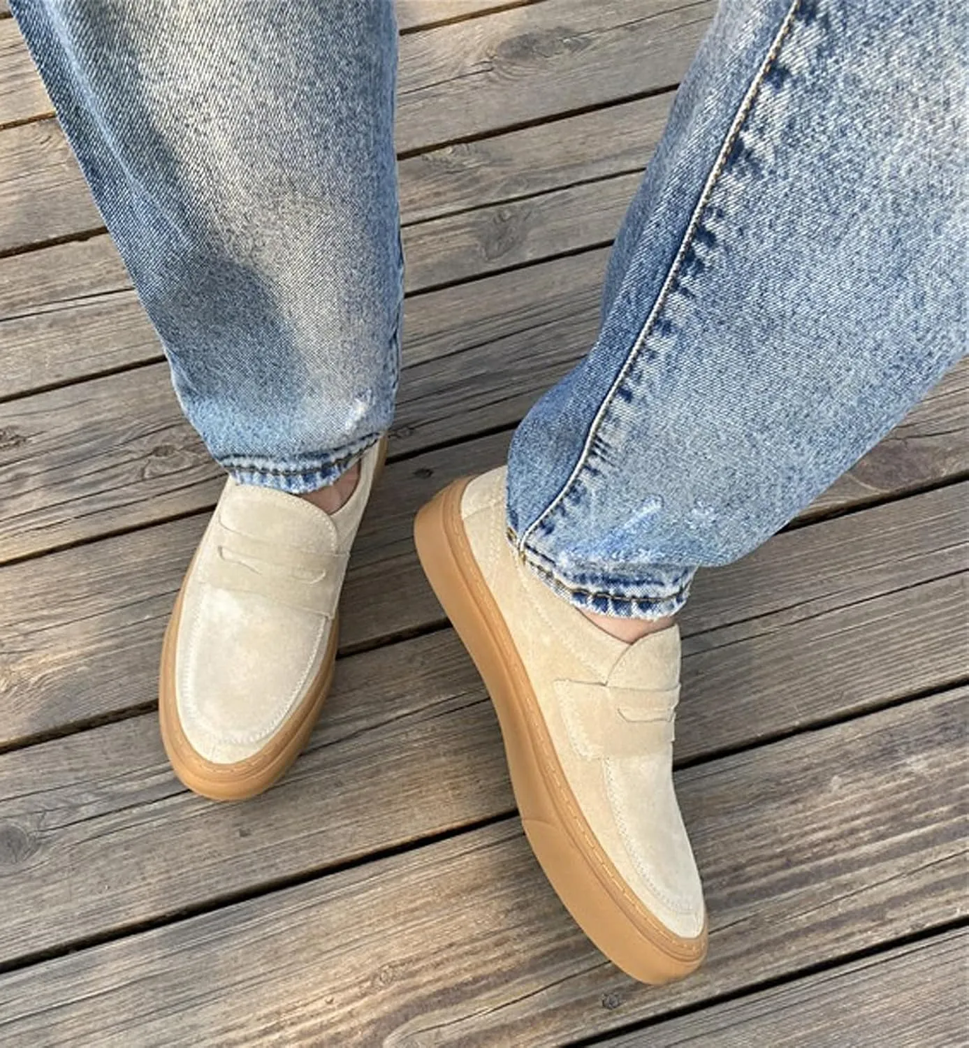 Santimon Mens Dress Shoes Slip-Ons Penny Loafers Suede Slippers Fashion Casual Business Prom Mocasines Boat Fashion Comfortable Breathable Summer Shoes for Men