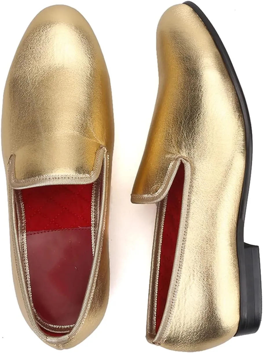 Santimon Men's Loafers & Slip-Ons Prom Gold Dress Velvet Penny Loafers Fashion Tuxedo Wedding Casual Business Luxury Shoes Smoking Party Disco Moccasins for Men