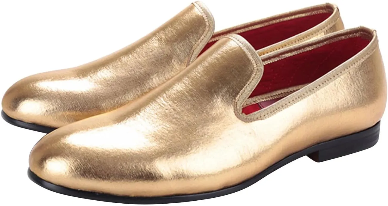 Santimon Men's Loafers & Slip-Ons Prom Gold Dress Velvet Penny Loafers Fashion Tuxedo Wedding Casual Business Luxury Shoes Smoking Party Disco Moccasins for Men