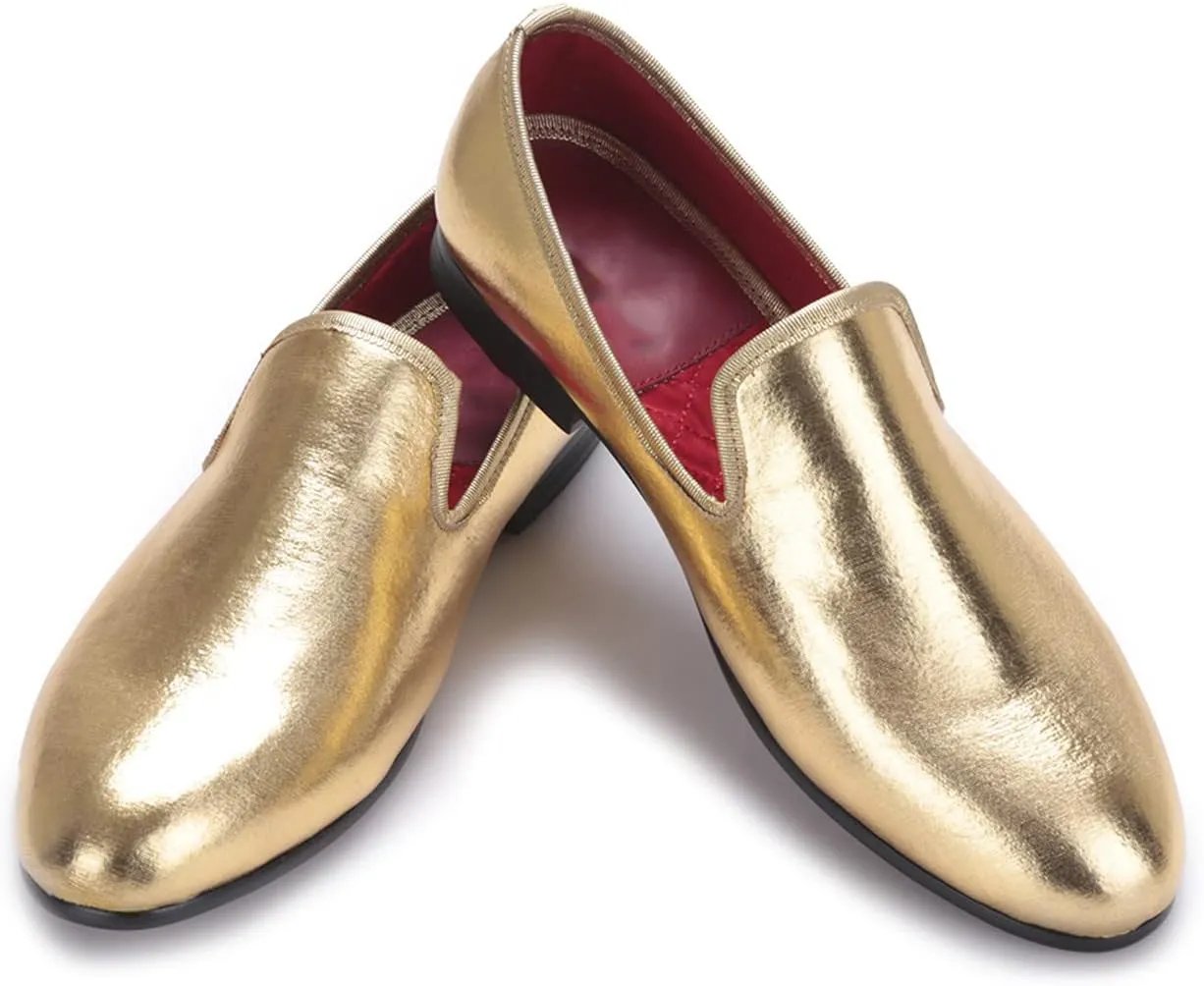 Santimon Men's Loafers & Slip-Ons Prom Gold Dress Velvet Penny Loafers Fashion Tuxedo Wedding Casual Business Luxury Shoes Smoking Party Disco Moccasins for Men