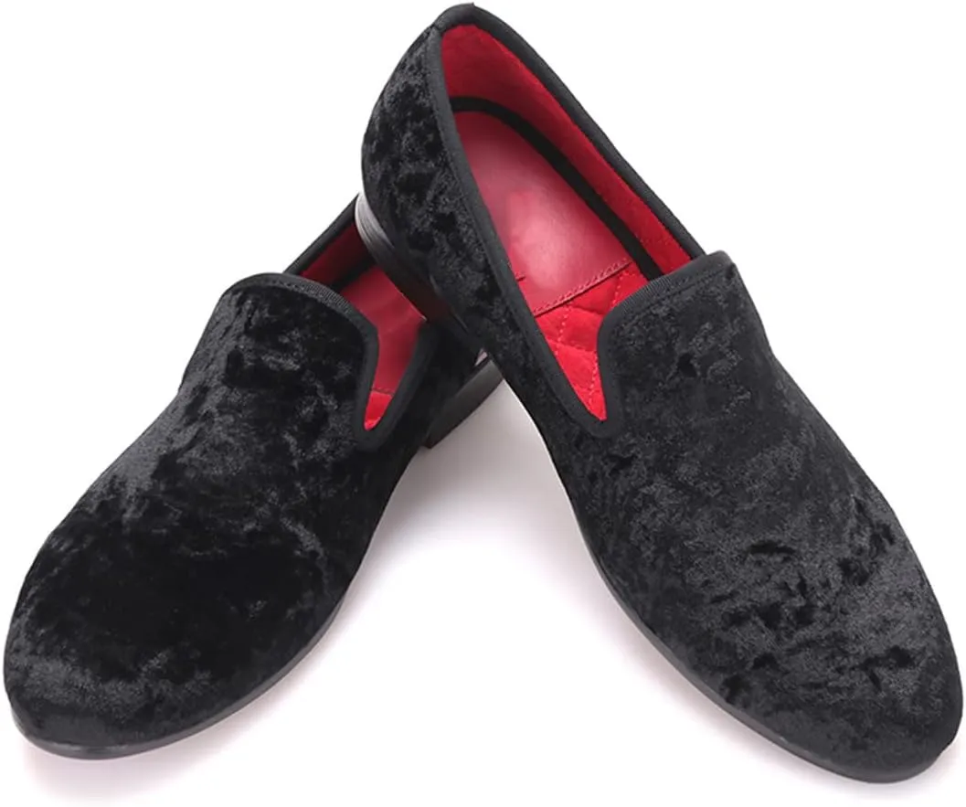 Santimon Men's Loafers & Slip-Ons Prom Party Dress Velvet Penny Loafers Fashion Tuxedo Wedding Casual Business Luxury Shoes Smoking Bar Disco Moccasins for Men Boy