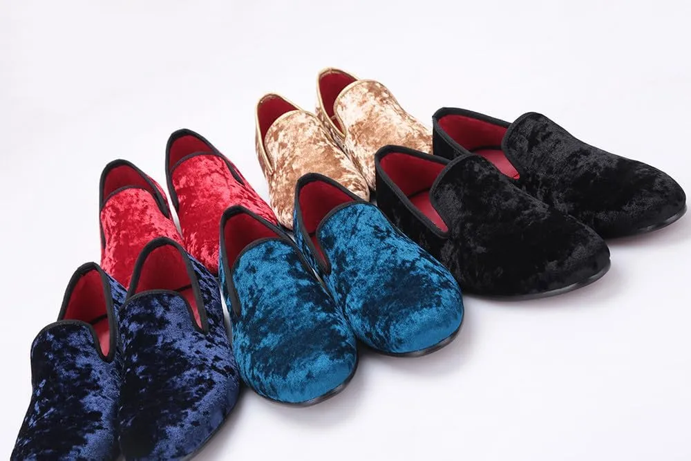 Santimon Men's Loafers & Slip-Ons Prom Party Dress Velvet Penny Loafers Fashion Tuxedo Wedding Casual Business Luxury Shoes Smoking Bar Disco Moccasins for Men Boy