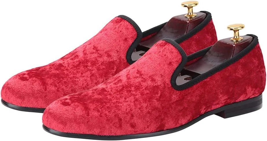Santimon Men's Loafers & Slip-Ons Prom Party Dress Velvet Penny Loafers Fashion Tuxedo Wedding Casual Business Luxury Shoes Smoking Bar Disco Moccasins for Men Boy