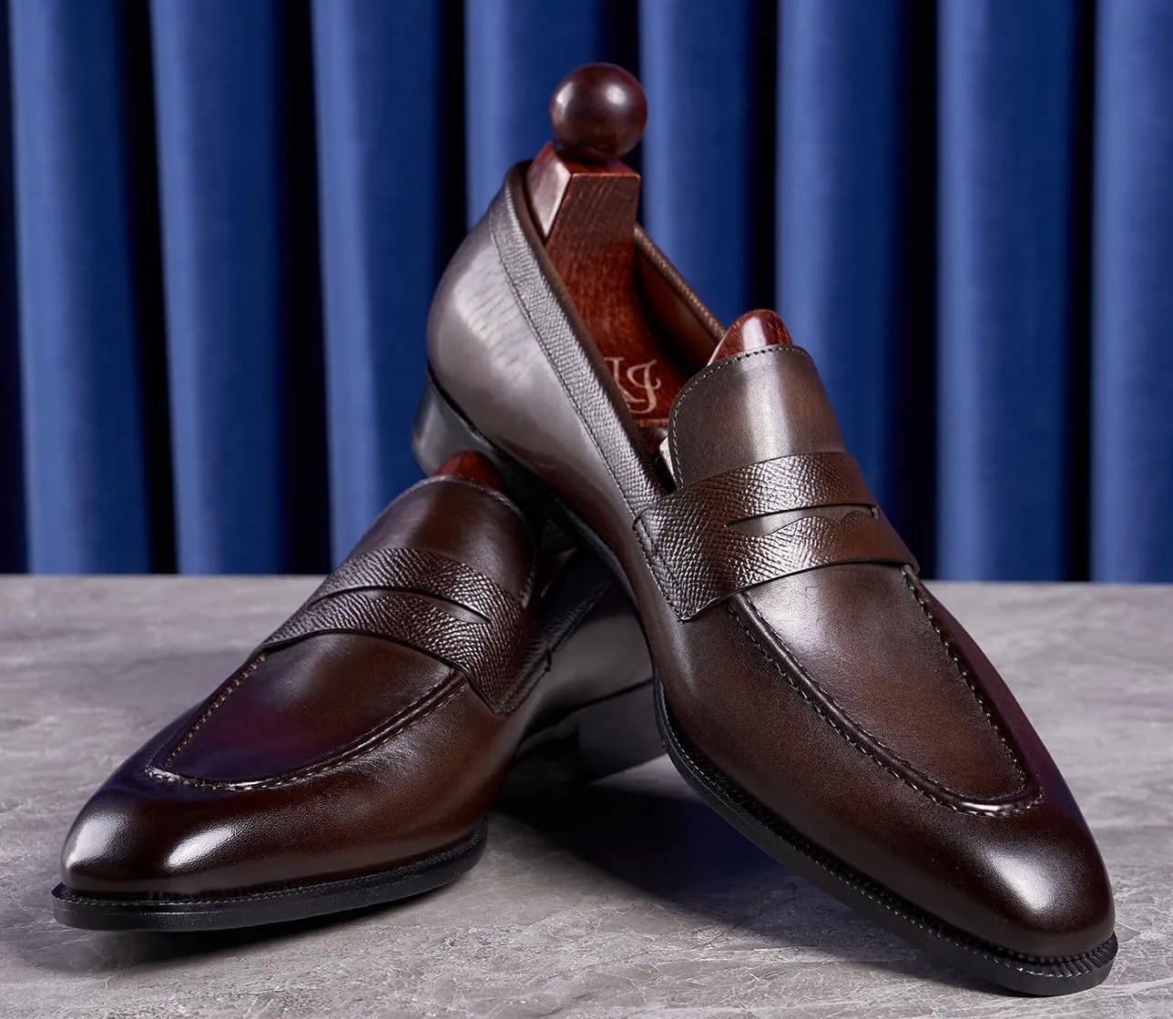 Santimon Men's Loafers & Slip-Ons Wedding Dress Genuine Leather Prom Formal Mocasines Business Casual Penny Loafers Comfortable Tuxedo Shoes for Men