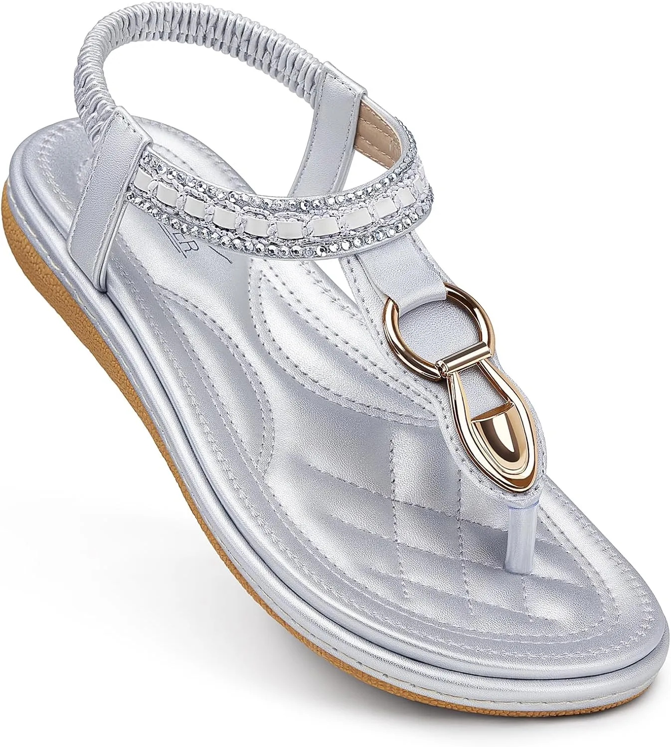 SHIBEVER Womens Sandals Dressy Summer: Women Comfortable Walking Flat Bohemian T-Strap Ladies Casual Comfy Sandals