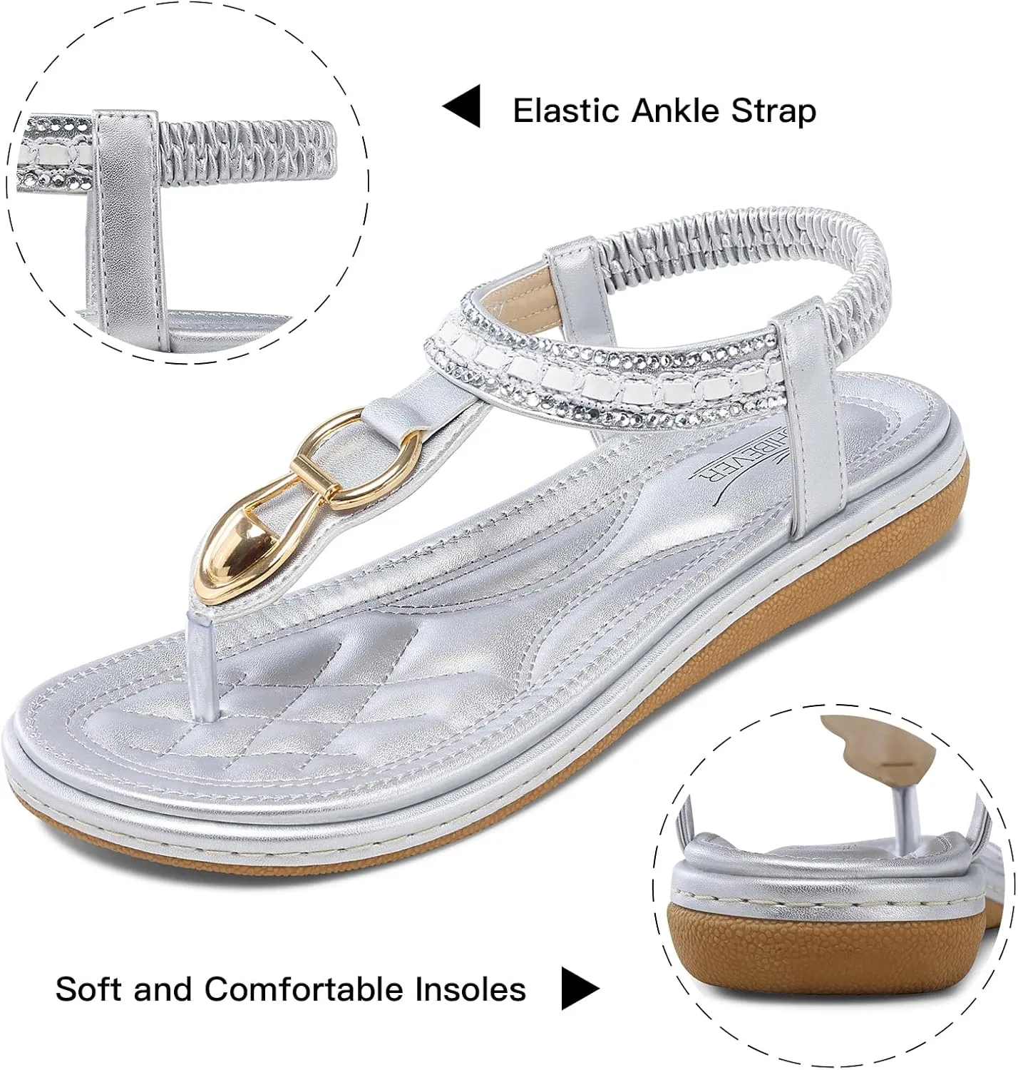 SHIBEVER Womens Sandals Dressy Summer: Women Comfortable Walking Flat Bohemian T-Strap Ladies Casual Comfy Sandals