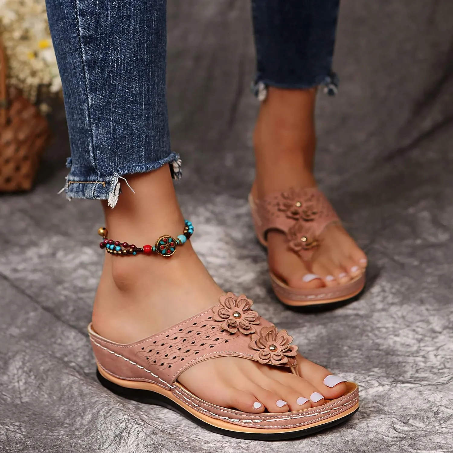 Shoes for Women, Women Summer Dressy Sandals Trendy Wedge Sandal Thong Slippers Comfy Walk Flip Flops
